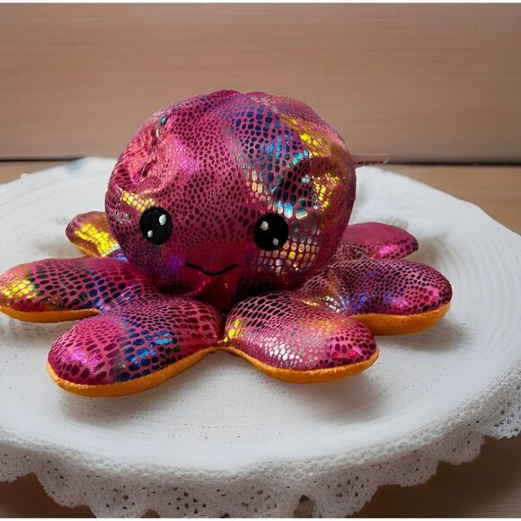 Goffa Octopus Plush Squishy Stuffed Animal Shiny Sparkly Pink & Orange 5” Toy - Picture 1 of 7